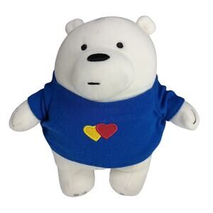 Cartoon Network Miniso Bear Bare Bears White With Blue Hearts Tee NWT 8,5" tall